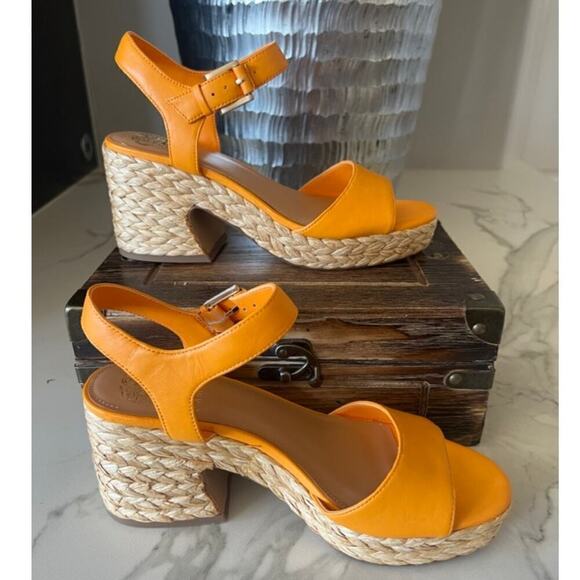 Vince Camuto Ranneli Leather Heeled Sandals in Mango - Picture 7 of 10